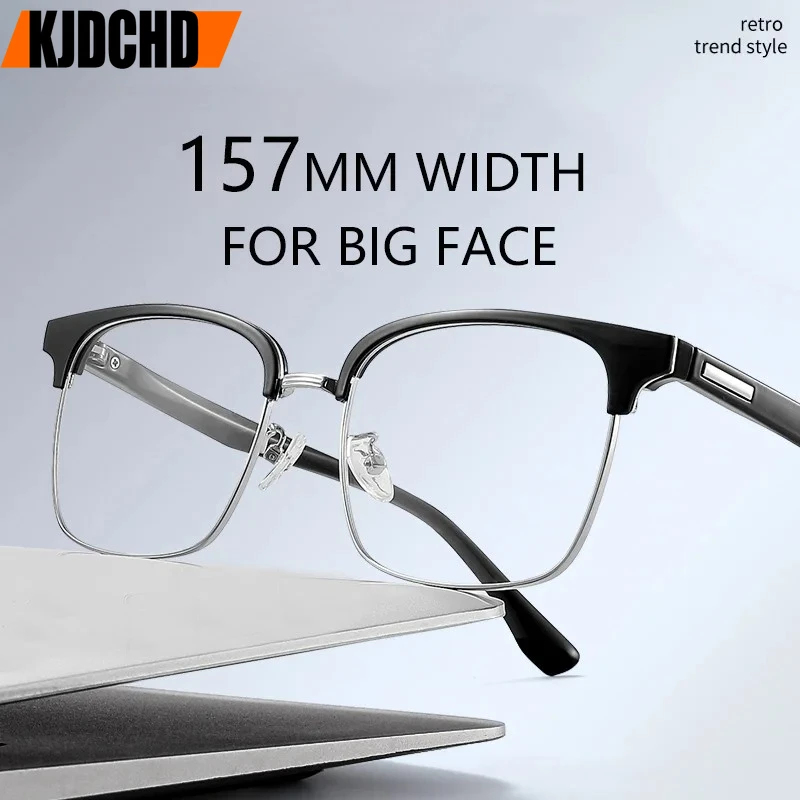 KJDCHD New Big Size Square Anti Blue Light Reading Glasses Men 157mm Width Optical Prescription Eyeglasses For Big Face Readers