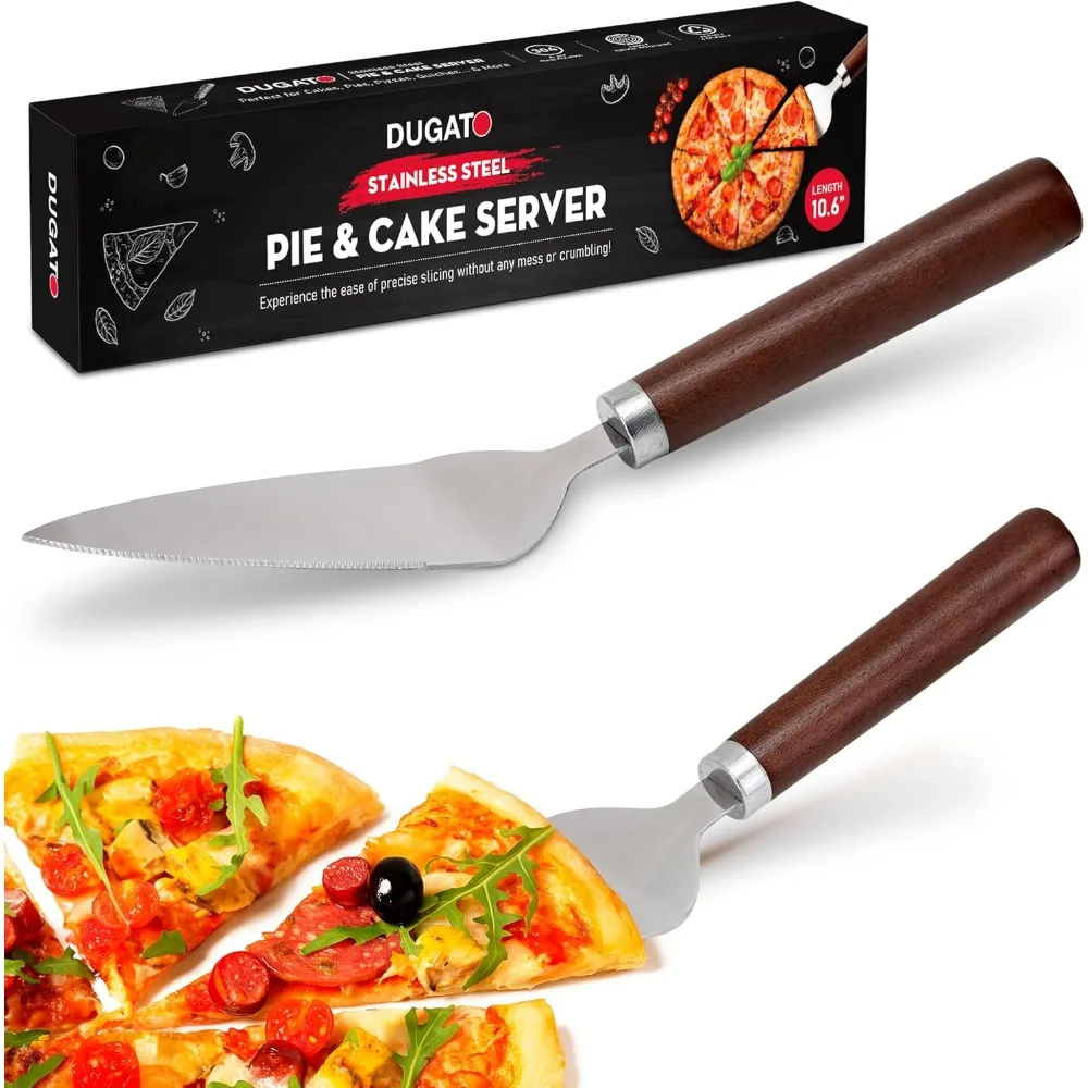 

Pie & Cake Server with Wooden Handle – Stainless Steel Serrated Dessert Spatula for Cutting & Serving Clean Slices