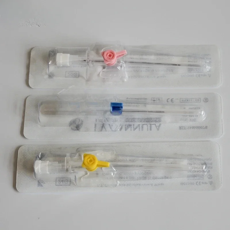 50pcs IV Cannula with Injection Port & Wings, 20G 22G 24G, Veterinary Supplies