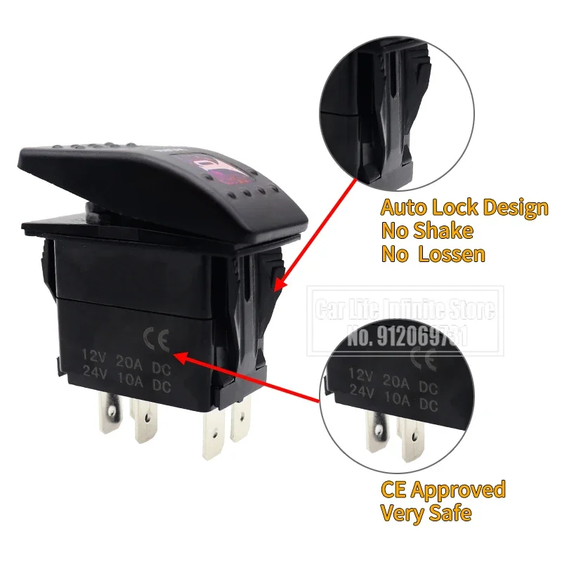 12v/24v Red Led Horn Rocker Switch Boat SPST 5 Pin (ON)-OFF Momentary Rocker Toggle Switch For Boat UTV RZR ATV Car Automotive