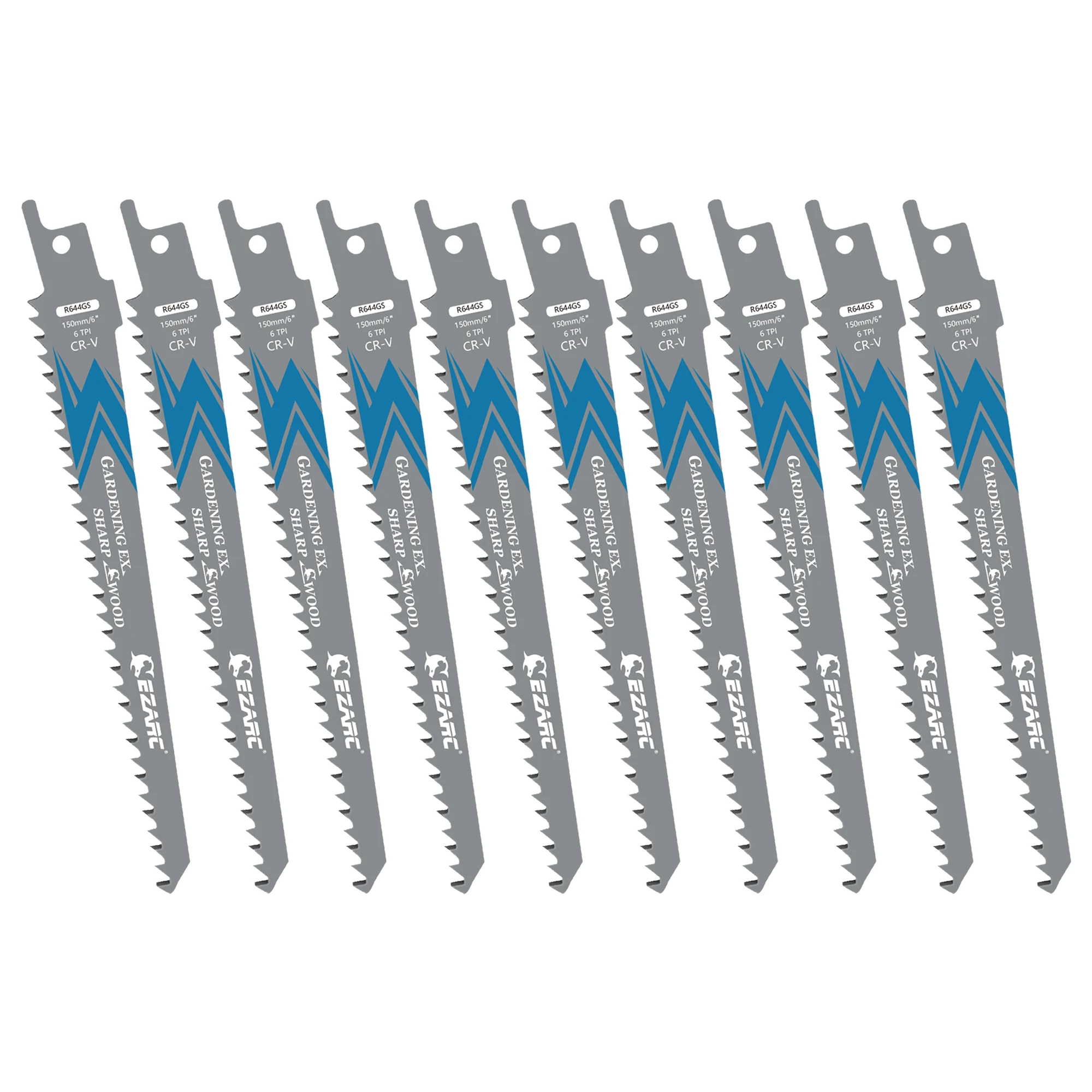 EZARC Reciprozaagbladen voor Hout Snoeien, 150mm 6TPI/225mm 5TPI CRV Grond Scherpe Tanden Zaagbladen Snijgereedschap 6'' 9''