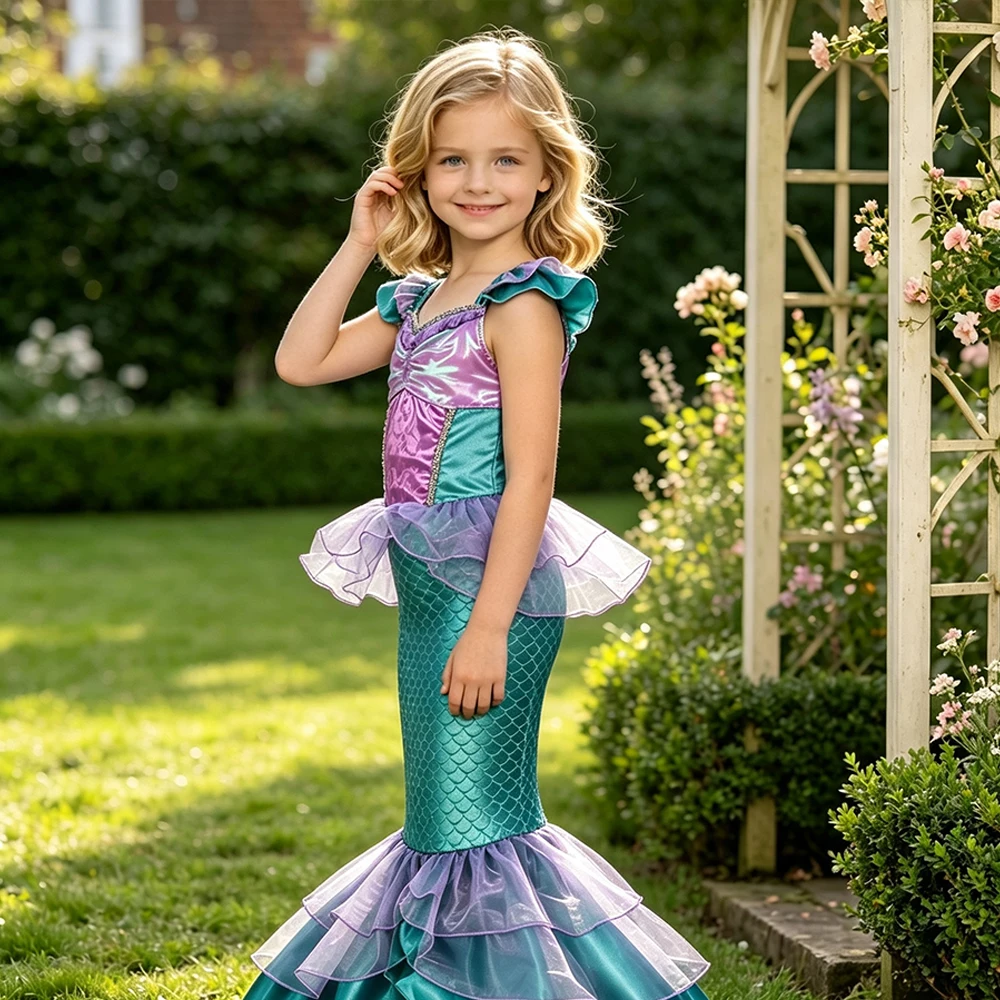 Ärmelloses Meerjungfrauen-Fischschwanz-Kostümkleid mit komplettem Zubehörset für Mädchen, Geschenk für Weihnachten, Halloween, Geburtstag – Detail 8