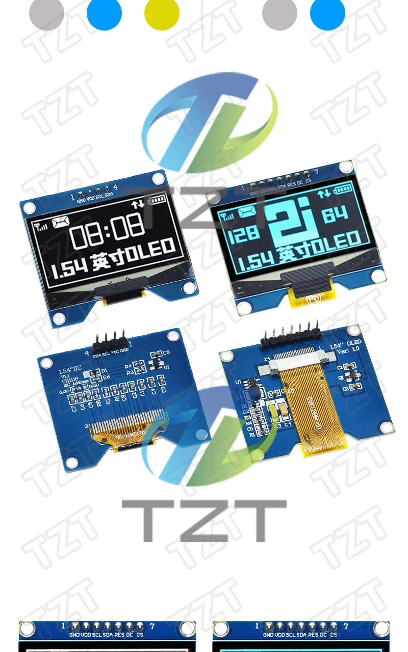 TZT 1,54 Zoll 4PIN 7PIN Weiß Blau OLED-Bildschirmmodul CH1116 Treiber-IC Kompatibel mit SSD1306 SPI-Schnittstelle 128*64 – Detail 7