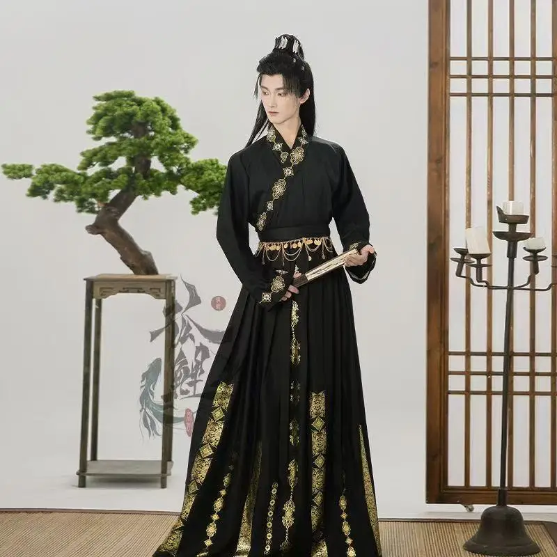 重工業ゴールドスタンプ漢服ドレスメンズ伝統的なクロスカラーコスチュームハロウィン剣士コスプレ衣装ステージスーツ男性