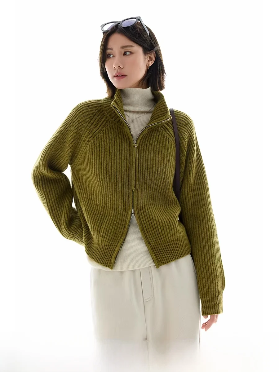 

Cloud Life Vintage Open Cardigan Woolen Zipper High Collar Vertical Stripes Winter Outerwear Ladies Commute Sle Knitted Swe...