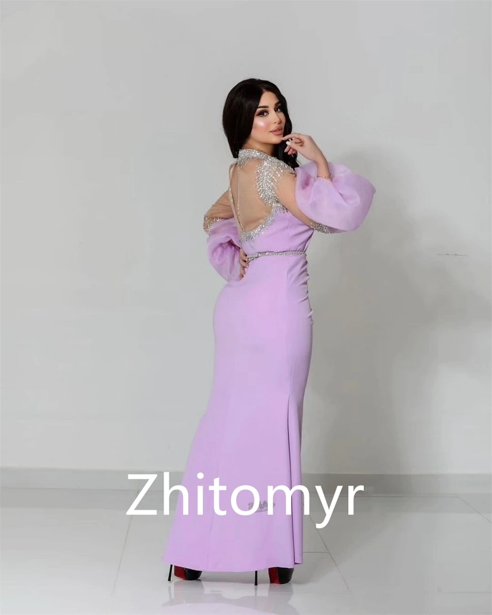 Jiayigong  Jersey Rhinestone Pleat Evening Mermaid High Collar Bespoke Occasion Gown Midi Dresses Saudi Arabia