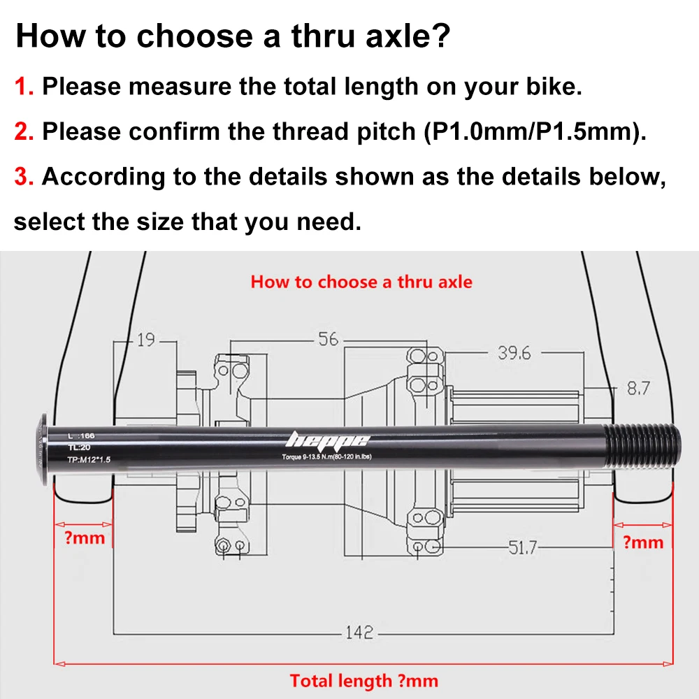HEPPE MTB Road Bike Thru Axle Front Fork Shaft Skewers Rear Hub Thru Axle 12x142/148 12x100/110 Bike Barrel Axle M12xP1.0/1.5