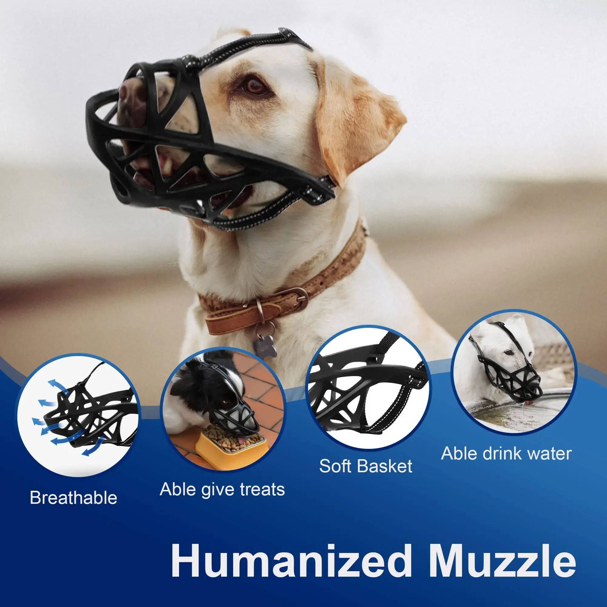 Silicone Basket Muzzle for Small Medium Large Dogs Reflective Adjustable Strap Comfortable Soft Cage Mask Prevent Biting Chewing