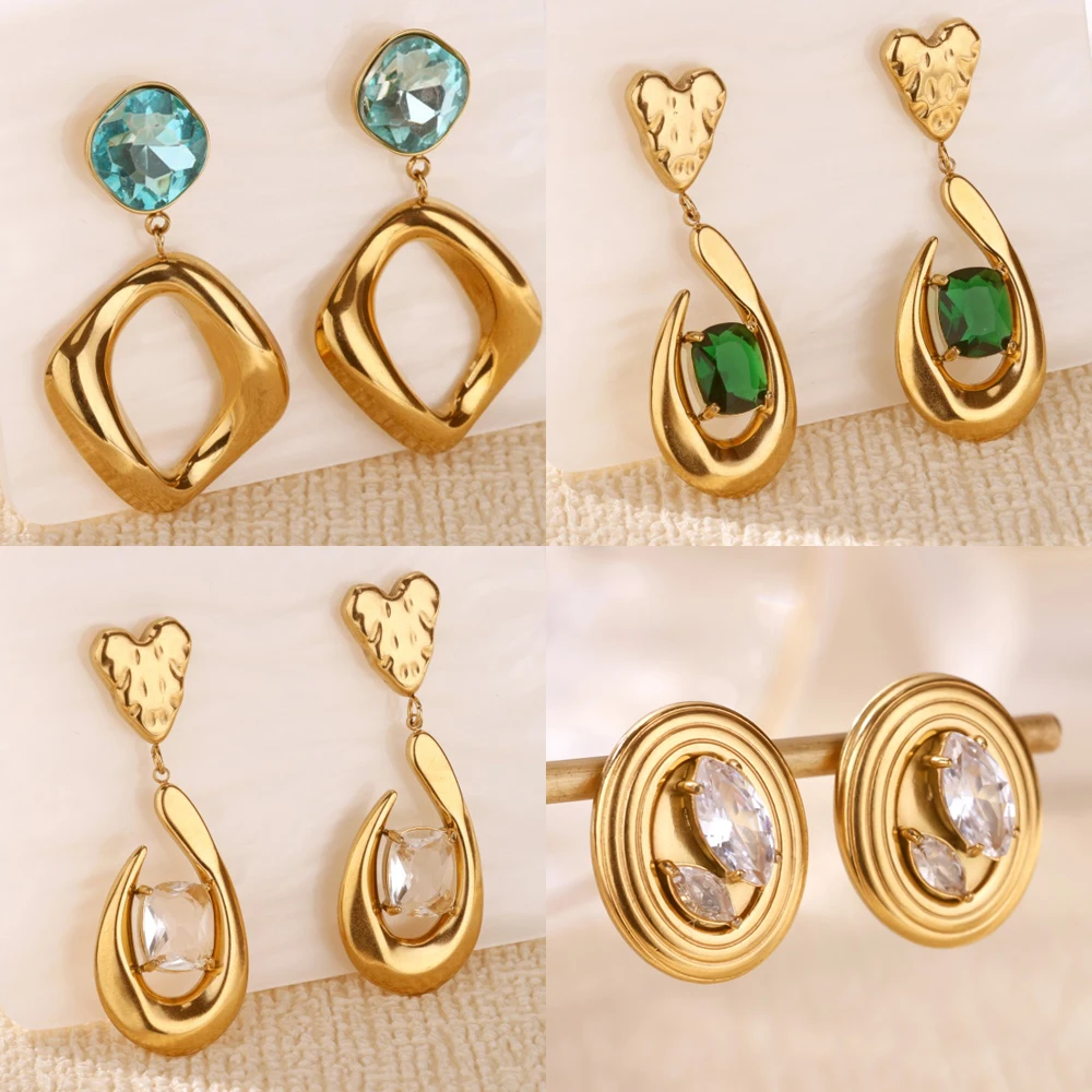 

Cubic Zirconia Heart Earrings for Women Girls Gold Color Stainless Steel Earrings Trend 2025 Shiny Round Ear Aesthetic Jewelry