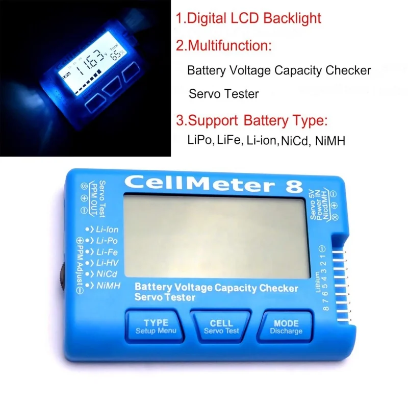 CellMeter 8 8S Battery Capacity Checker Voltage Tester Servo Tester Discharger for LiPo LiFe Li-ion NiMH NiCd RC Hobby