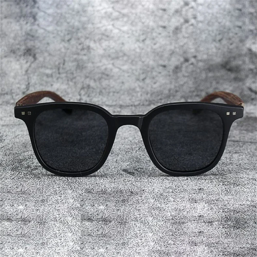 Retro Polygonal Oversized Frame Wood Grain Temple Sun Glasses Round Face Oval Unisex Sunglasses Frosted Gray Wood Grain