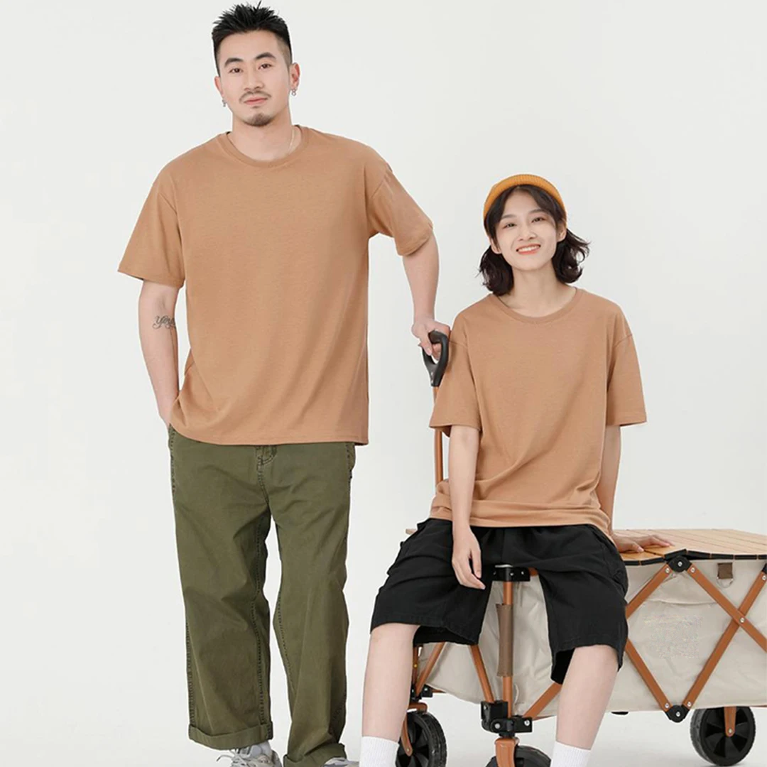 210gsm 맞춤 남성 반팔 티셔츠 100% 면 무료 프린팅 디자인 무지 단색 유니섹스 티셔츠 O넥 탑 티
