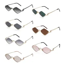 UV400 Protection Diamond-Shaped Women's Sunglasses Metal Hip Hop Half Frame Sun Glasses Narrow Small Eyewear for Women & Men