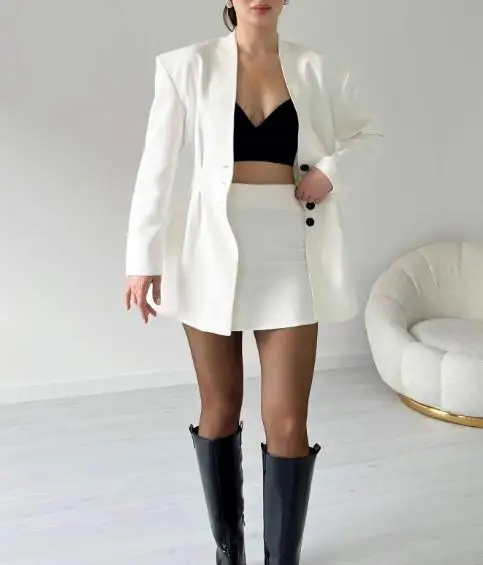 

New Women's Solid Long Sleeve Button Top & Mini Skirt Set Temperament Commuting Autumn Woman Elegant Skirts Two Piece Outfits