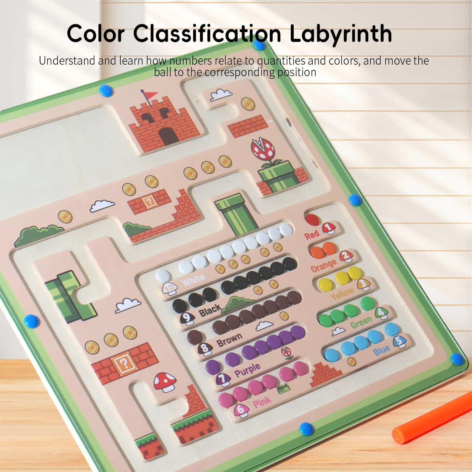Labyrinthe magnétique en bois de couleur et de chiffres, jouets d'apprentissage précoce, jouets Montessori de correspondance des couleurs, cadeaux pour enfants