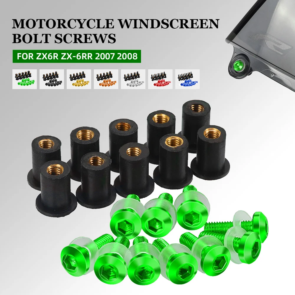 

M5 10 PCS Windshield Bolts Kits Windscreen Wind Screws Set For Kawasaki ZX6R ZX-6R ZX-6RR 2007 2008 ZX 6R RR ZX6RR