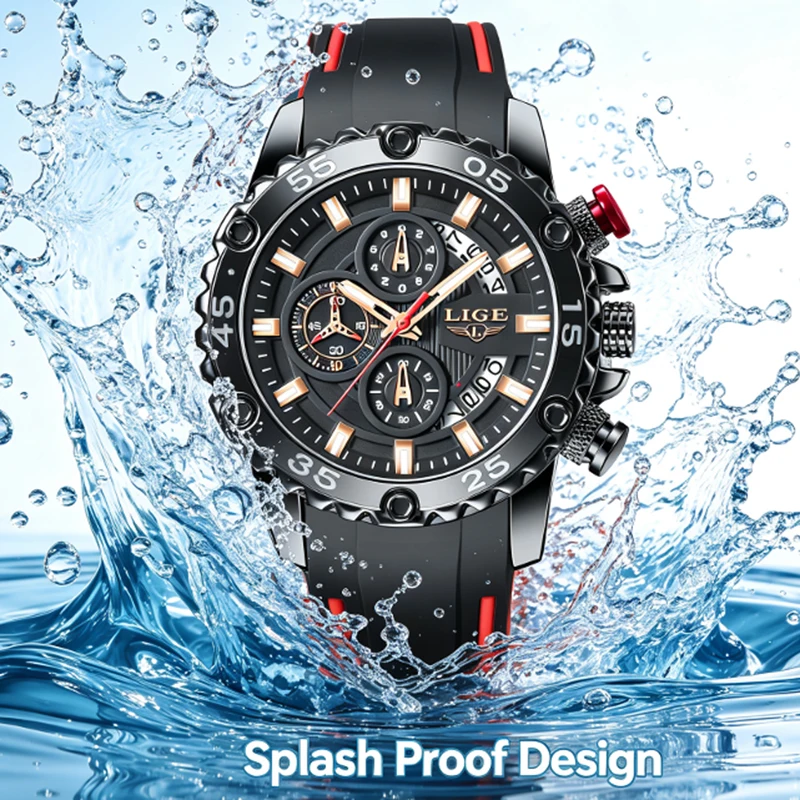 LIGE Retro Creative Unique Trend Man Watch Fashion Casual Sport Silicone Strap Auto Date Waterproof Luminous Quartz Watches Male