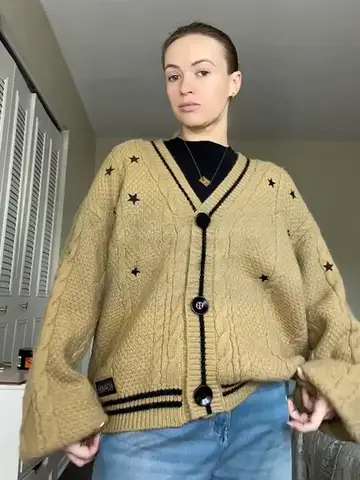 Elegant V Neck Star Knitted Cardigan for Women Fashion Female Sweater Outerwear Casual Long Sleeve Single Breasted Knitting Coat