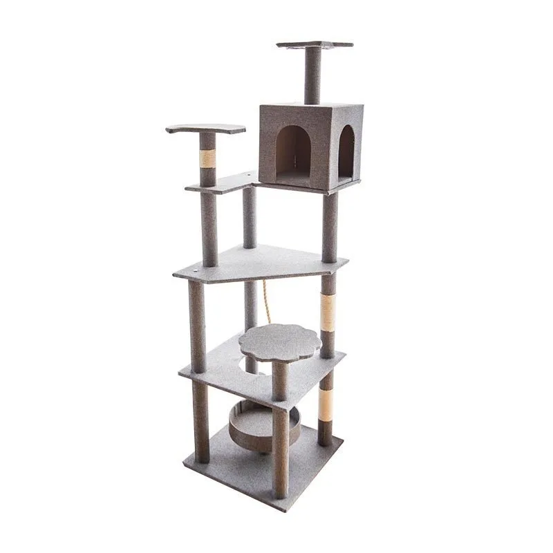 

Luxury Sofa Fabric Modern Multi-Layer Cat Tower With Cat House For Climbing Playing Sleeping Scratching