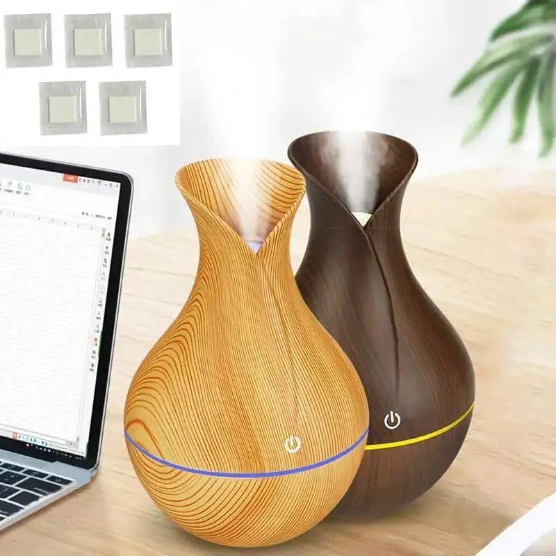 Acoustic technology vase humidifier with 7-color LED night light - wood grain and starry sky roof design, silent operation, auto