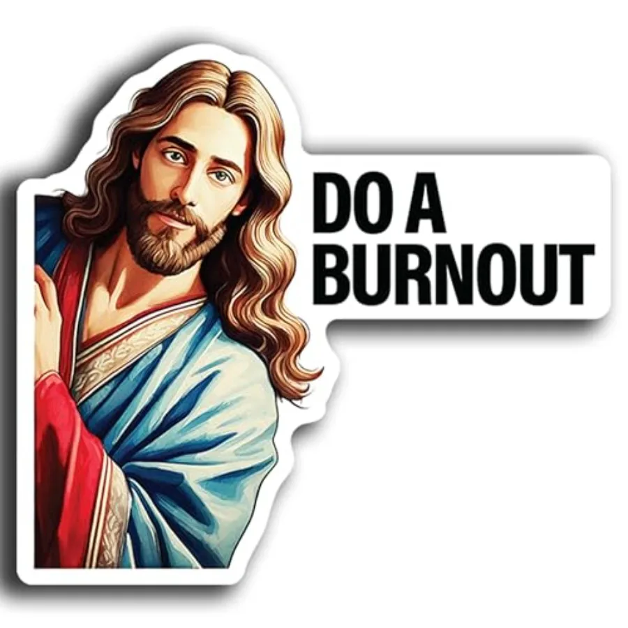

Do a Burnout Sticker Decal 3-Pack Funny Jesus Peeking Vinyl Car Window Decals Durable Weatherproof Stickers for Cars, Trucks, a
