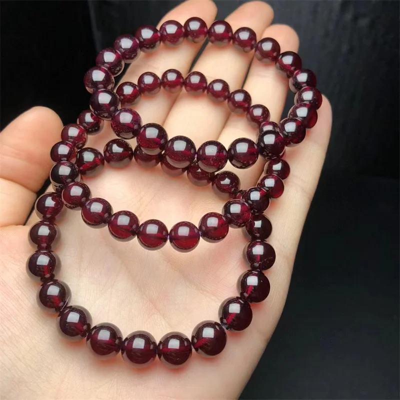 Natural Garnet Bracelet Bangle Bead Crystal Healing Stone Stretch Polychrome Gemstone For Women Birthday Present Lover Gift 1pcs