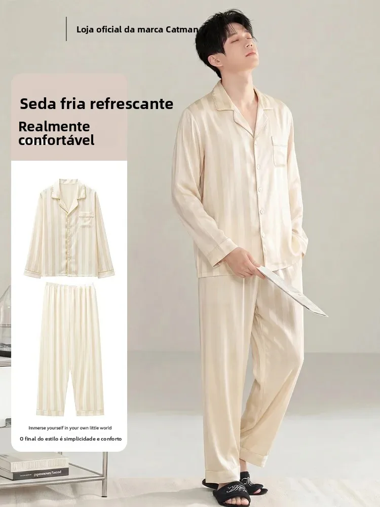 ensemble-de-vetements-de-nuit-et-de-maison-pour-hommes-en-soie-glacee-a-manches-longues-fin-nouveau-style-d'ete-catman-ultra-doux-melange-de-polyester-vetement-d'exterieur-s