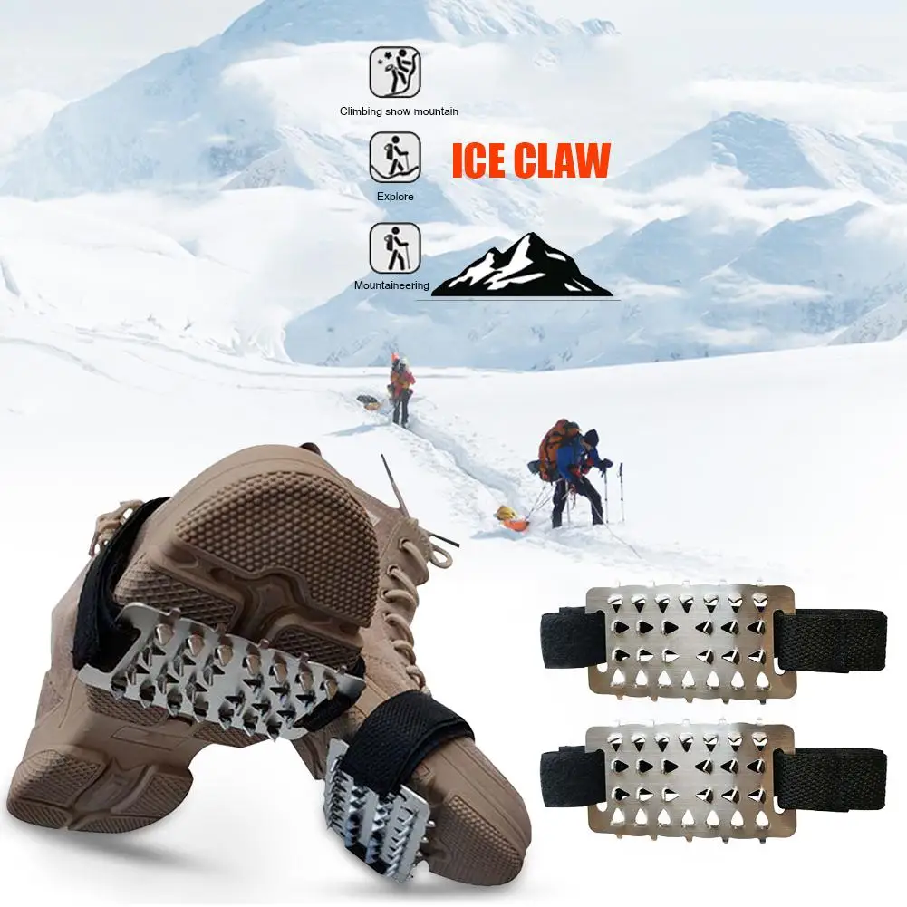 Crampones de 26 picos para botas, zapatos, 26 picos de acero inoxidable, zapatos de hielo de tracción, pinzas, empuñaduras de tracción para nieve para senderismo y escalada
