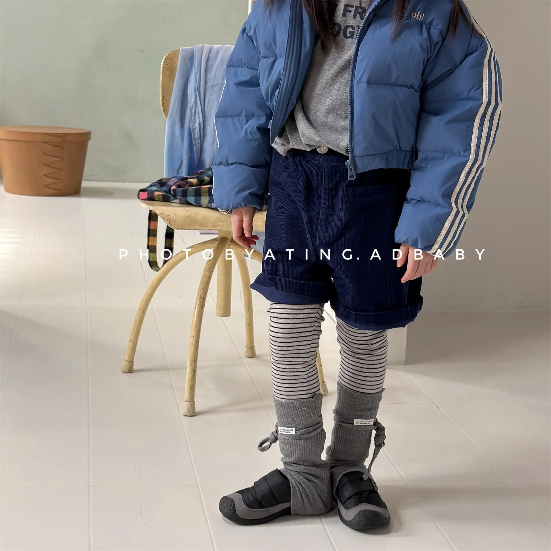 2026 Winter New Girls False Two-piece Leggings Children Plus Velvet Thick Casual Pants Baby Girl Striped Leggings Kids Clothes