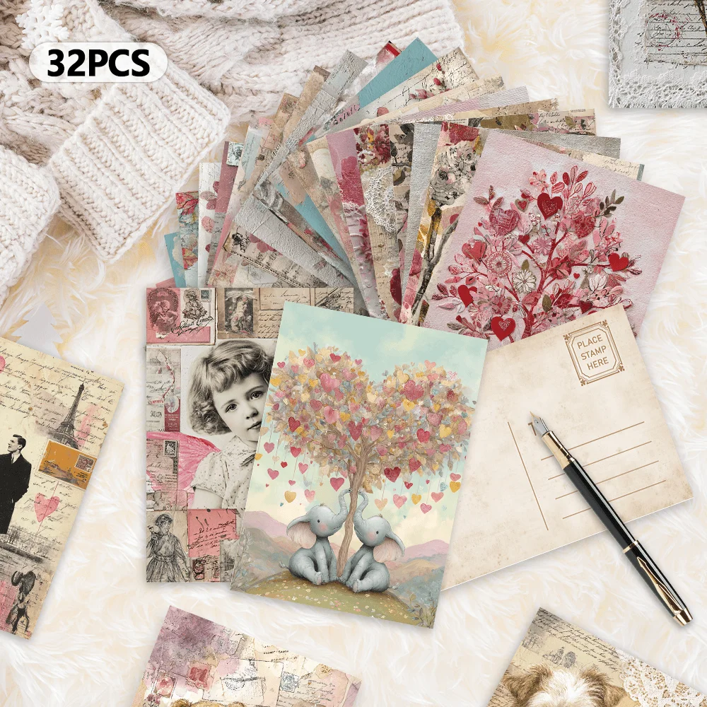32 Stück romantische Vintage-Collage-Postkarten, Valentinstagskarten, Express Love, Schlafzimmerdekoration, Geschenkkarten, hochwertiger Druck