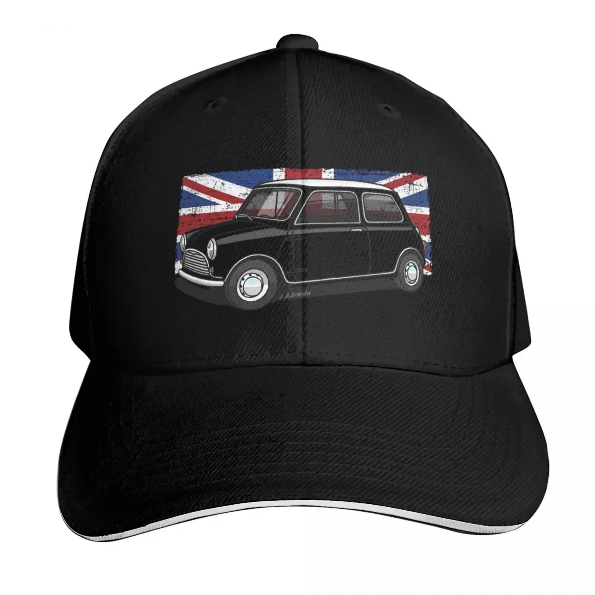 

My drawing of the classic English sport utility vehicle with the Union Jack in the background Baseball Cap