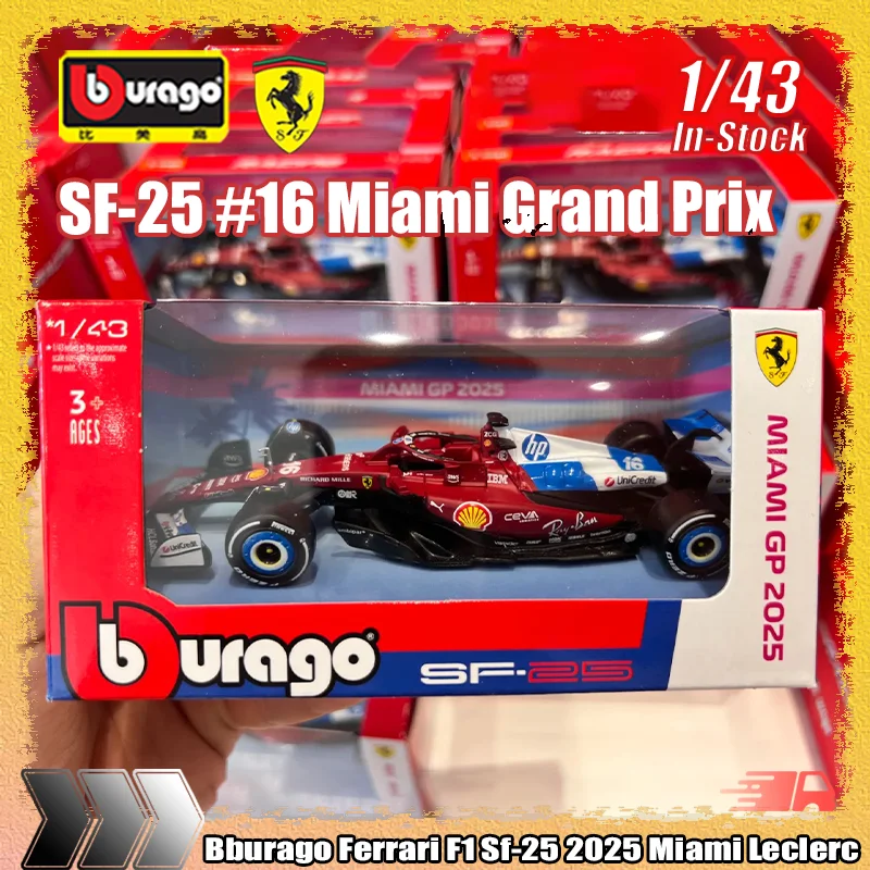 

Bburago 1:43 Ferrari F1 Sf-25 Leclerc #16 2025 Miami Grand Prix Simulation Alloy Miniature Car Model Custom Collectible Toy Gift