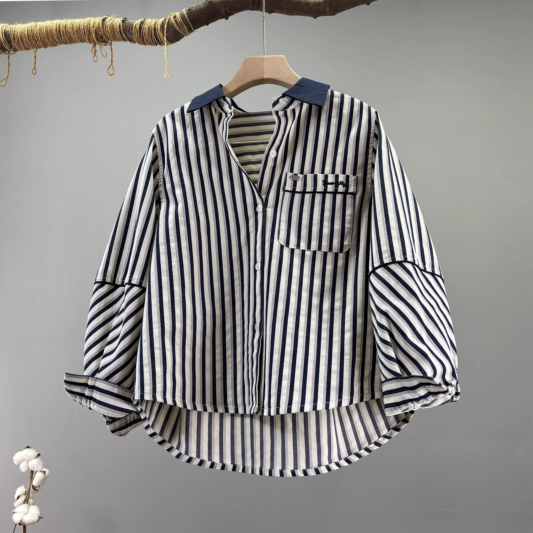 

Enianechu 2026, дизайнерская роскошная брендовая блузка, корейская модная хлопковая повседневная полосатая рубашка, блузки с длинными рукавами, женская одежда