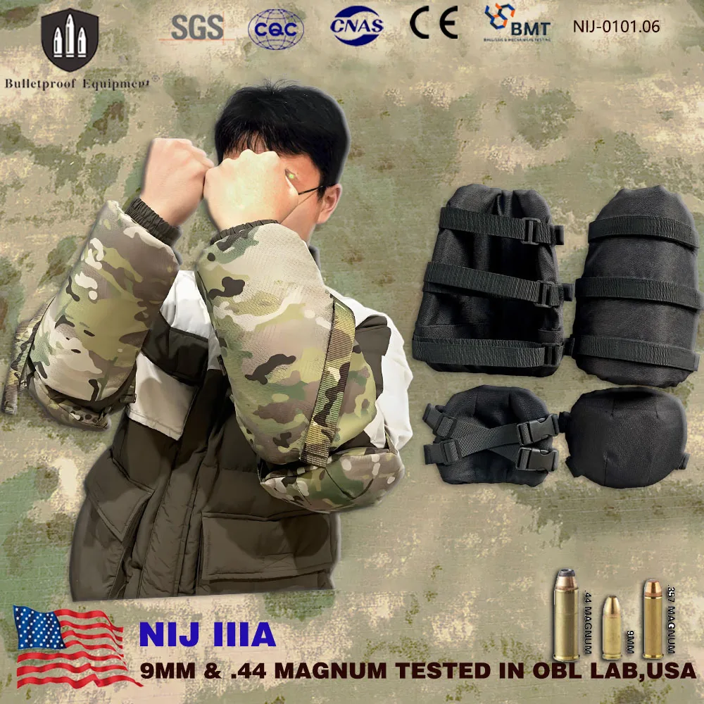 Reale 1 paio 1000D Livello IIIA.44mag Tattico balistico Militare Avambraccio e gomito Armatura Protezioni antiproiettile Resistente Frag