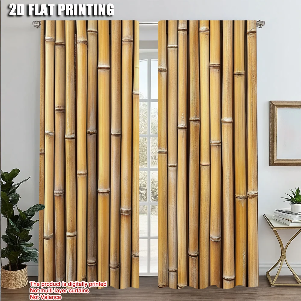 2pcs, Curtain Popular 2D plane printing Bohemian Bamboo Print Blackout Polyester (without rod) Stuff Clearance Perfect for