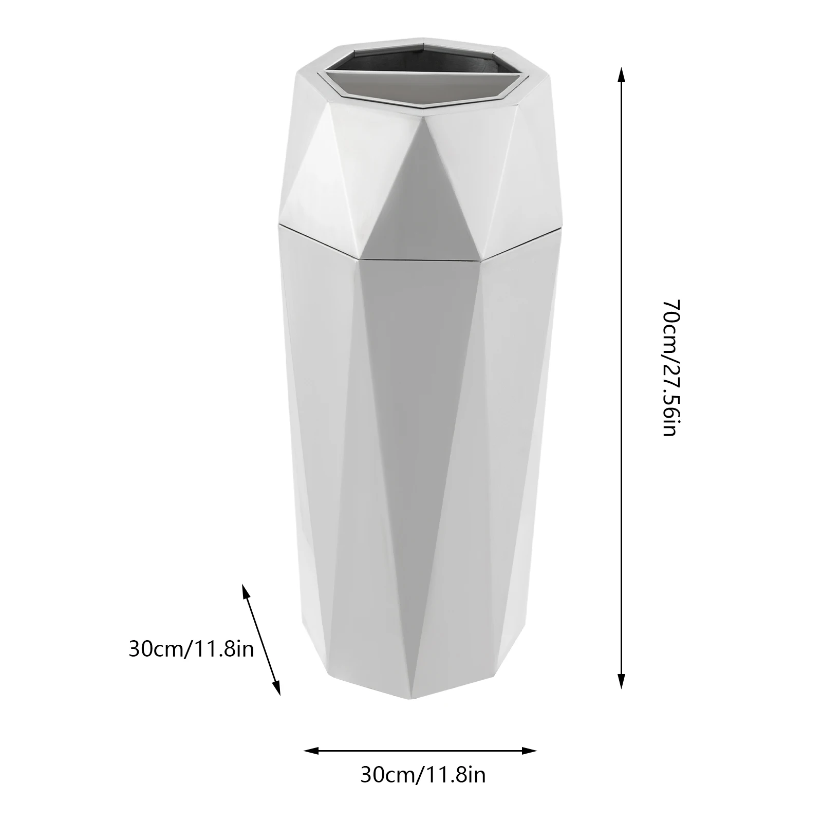 30*70cm 25L 201 Stainless Steel Art Trash Can Rust Corrosion Wear Resistant Wire Drawing Octagonal Commercial Garbage Bin Open Top Ashtray Lid Freestanding Waste Container For Office Building Apartment