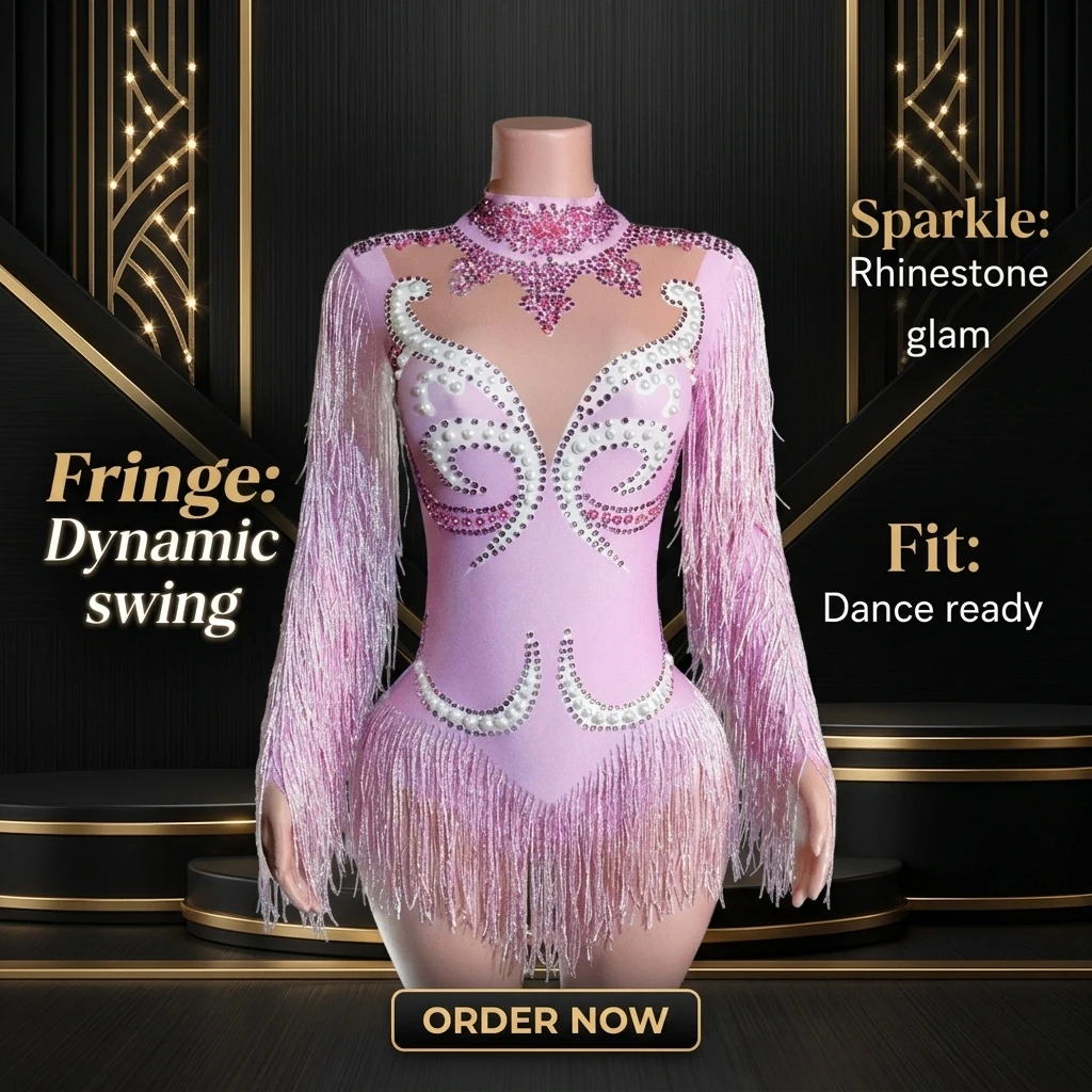 

Luxury Pink Fringe Pearls Rhinestone Bodysuit Leotard Not Sheer Drag Queen Birthday Evening Cocktail Party Photo Shoot Show