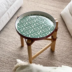 Table à thé pliante vintage, petite table basse en cuir de dégager et bois massif, avec escalier en porcelaine peinte perfecto, style médiéval