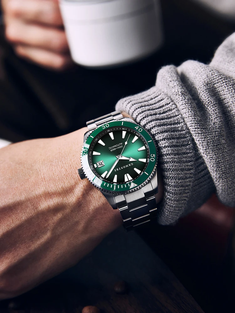 NEW GRMONTRE Diving Men Watch Black Dial Automatic  Mechanical Watch Vintage Date Window 40mm Reloj Hombre