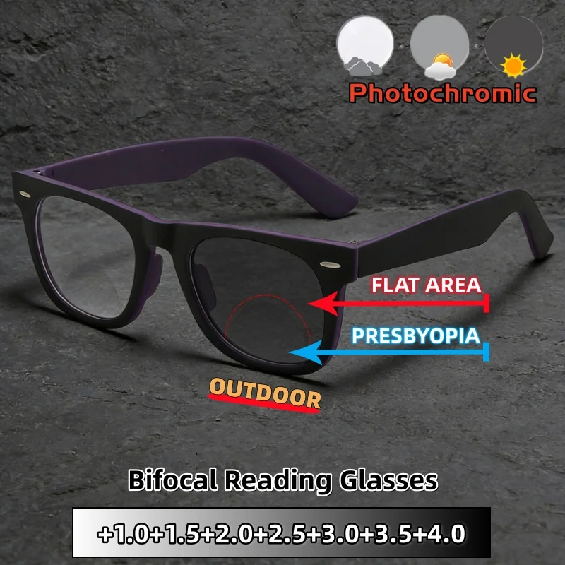 

Large Frame Fashionable High-definition Photochromic Bifocal Reading Glasses Women Men Eye Protection Eyeglasses +1.0 To +4.0