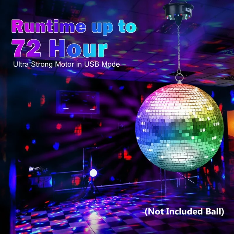 ABPQ-Disco Ball Motor Lights With Remote,3-15RPM Adjustable Spinner 18Leds For 8 10 12 16 20 24 Inch Duty Mirror Ball Motor