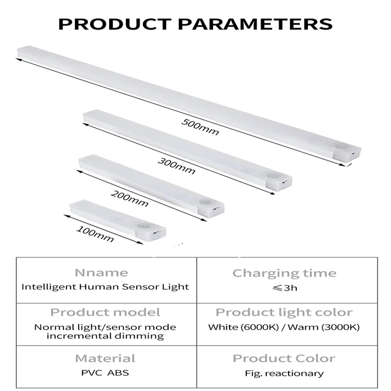 Luz LED nocturna con Sensor de movimiento para dormitorio, recargable por USB Lámpara de lectura, inalámbrica, para armario, debajo de la