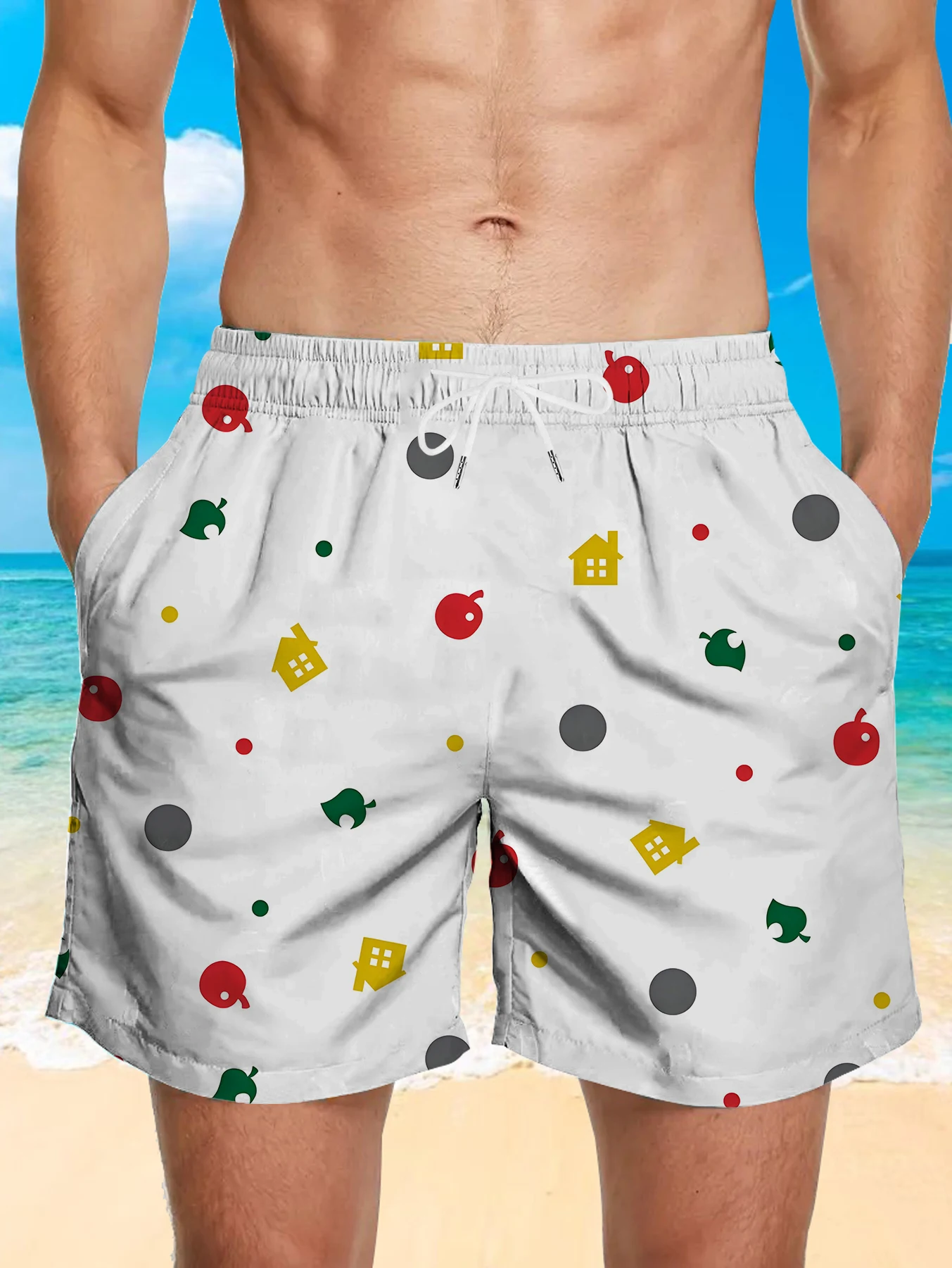 

Vintage Pattern Digital Printed Shorts Male Full Print Polyester Quick Dry Trunks
