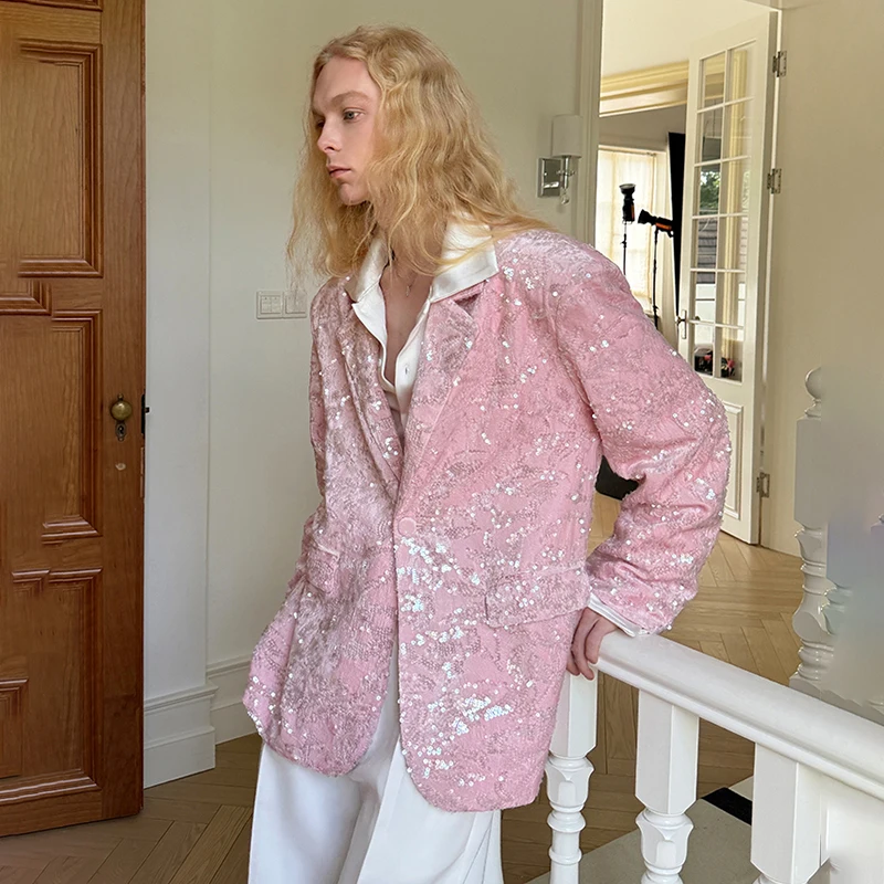 LUZHEN Elegant Luxury Fashion Sequin Patchwork Design Blazer Coat Men's Original 2025 Autumn New Fashion French Clothes JY4281