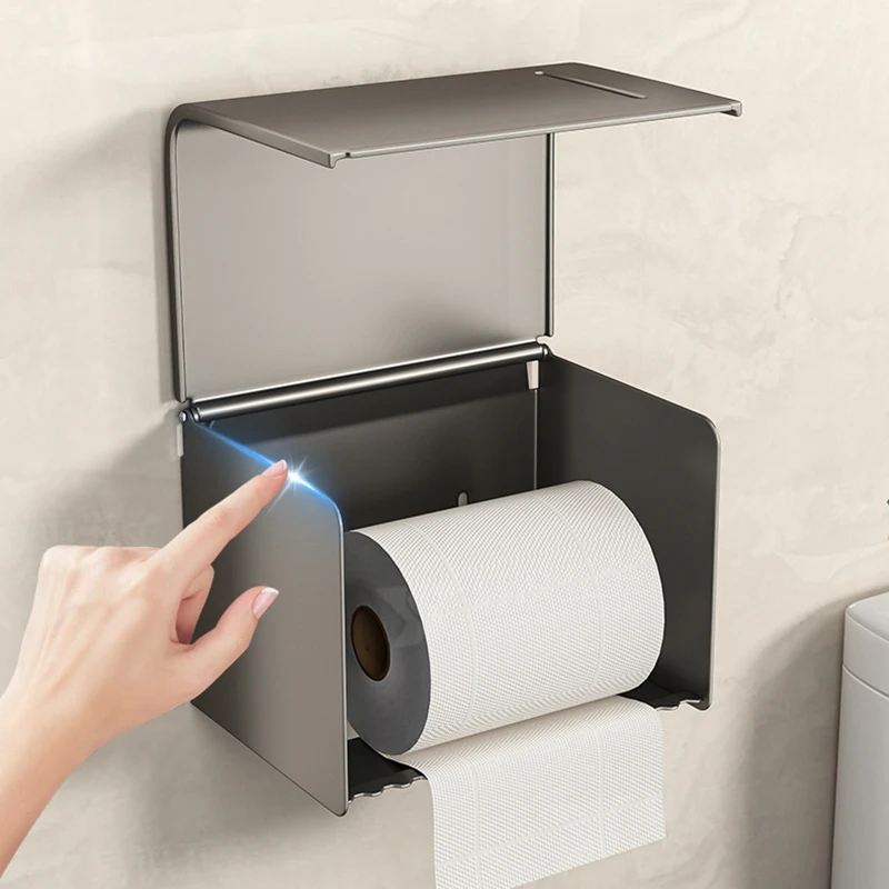 Waterproof toilet paper box wall mounted perforated roll paper drawer towel drawer storage shelf organizer bathroom