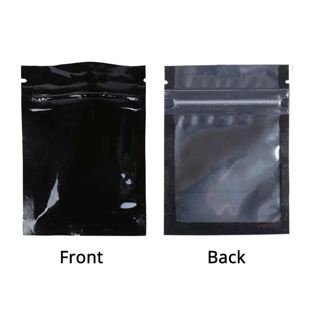 100PCS Matte Black Flat Bottom Tea Snack Nut Plastic Bags Resealable Waterproof One Side Clear Zip Lock Mylar Storage Pouches