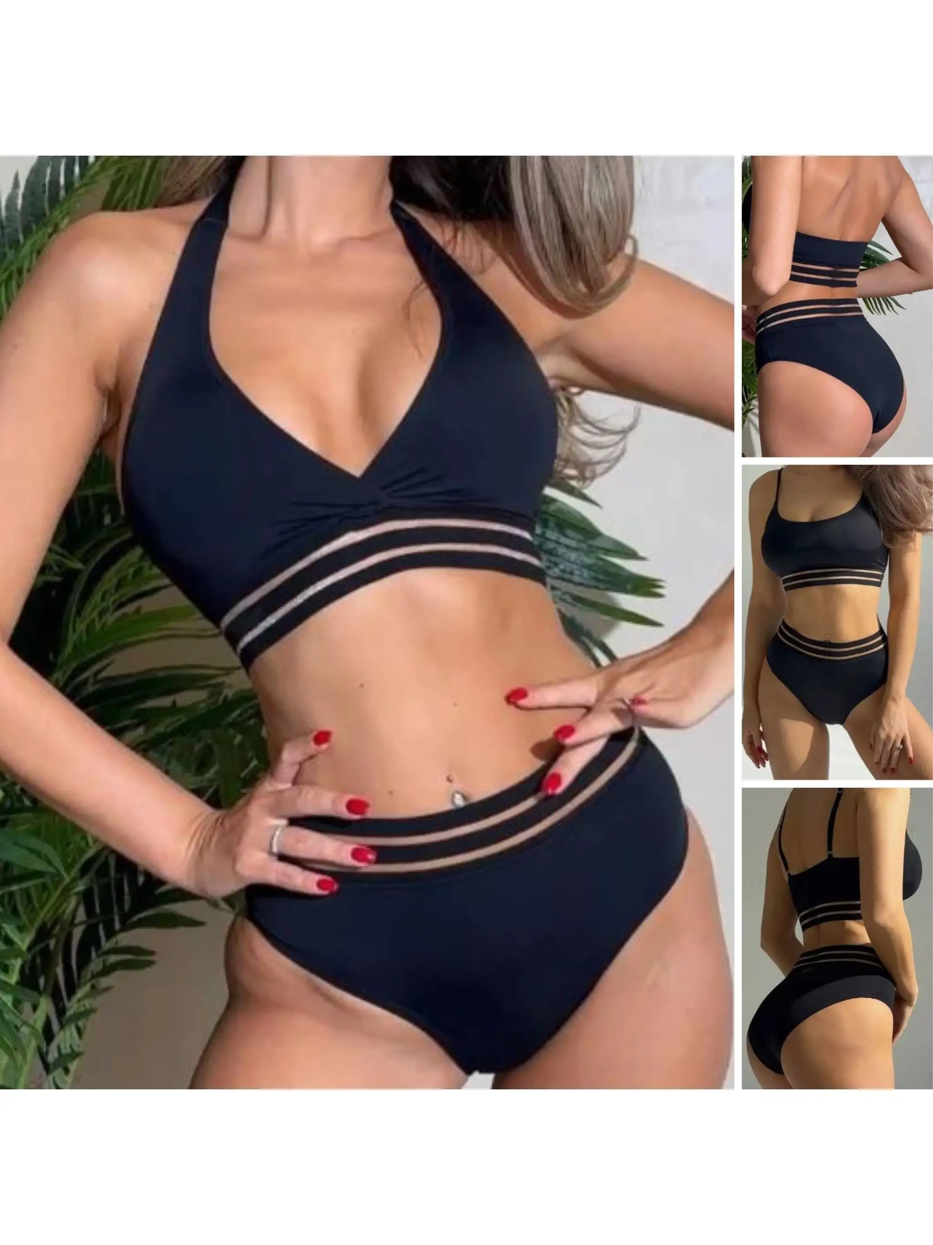 

Сексуальный раздельный купальник с вырезами, из нейлона, с чашечками, без косточек, для женщин