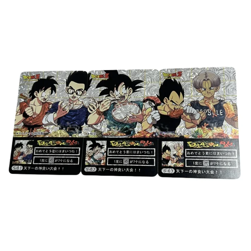 DIY Drachen ball selbst gemachte Serie Set 3 stücke Essen Gott Wettbewerb Sohn Goku Vegeta Flash-Karte Anime Peripherie Sammlung Karte Geschenk