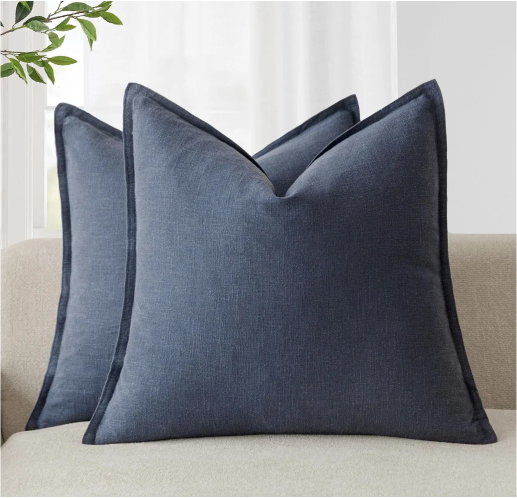 Pack of 2, Decorative Linen Soild Throw Pillow Covers Soft Accent Cushion Case Boho Farmhouse Neutral Pillowcase