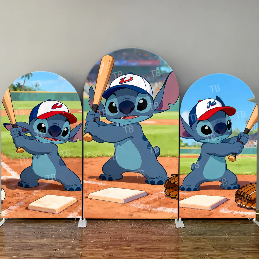 

Stitch Baseball Arch Backdrop Cover Bat Gloves Field Elements, Lively Photo Booth Props for Parties & Home Decoration
